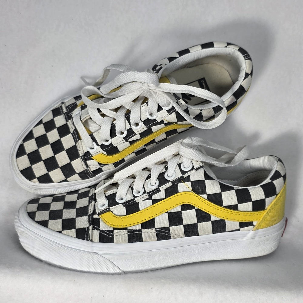 Vans Customs Woman's Size 6 Black White Yellow Checkered Tie Sneaker Skateboard
